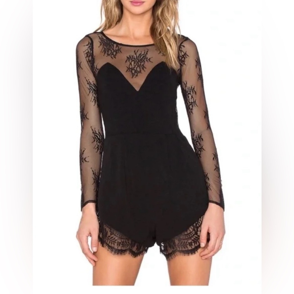 NBD “Spoiled” Black Lace Long Sleeve Romper | Size S